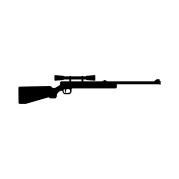 Sniper rifle with scope silhouette isolated on white background