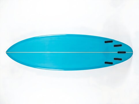 Modern turquoise surfboard deck showing fin box system isolated against a seamless white background template.