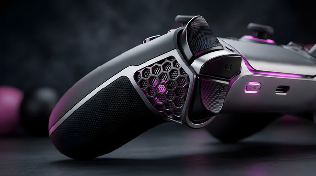 Modern gaming controller with glowing buttons and sleek design.