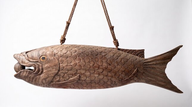 魚の形に彫刻された寺院用の木製魚板