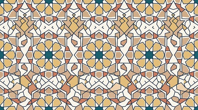 Seamless pattern with intricate geometric Islamic art motifs in warm colors