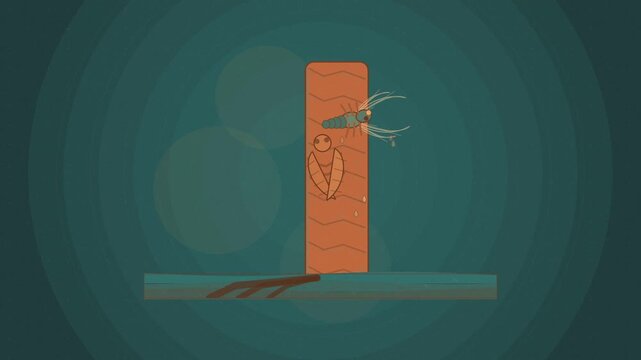 Abstract animated cicada emergence shell drawn as cyan and teal lines and shapes on a deep dark background. Seamless looping 4K motion graphics video with free space for text, ideal for science commun