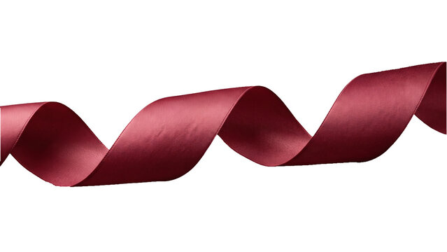 Elegant red satin ribbon flowing and curled, isolated on transparent background for gift wrapping and festive decoration PNG