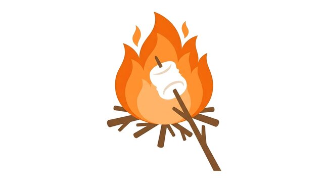 Roasting marshmallows vector on a wooden stick over a campfire
