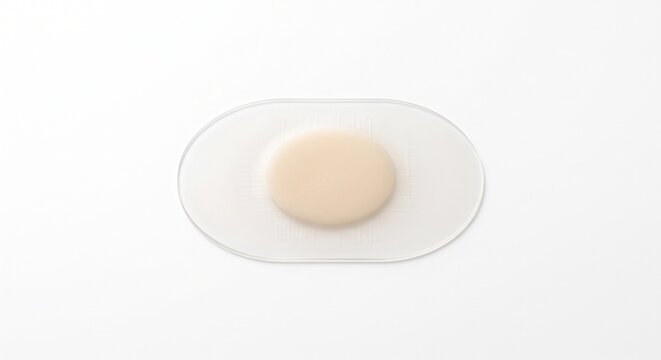 Translucent hydrocolloid wound patch isolated on white copy space