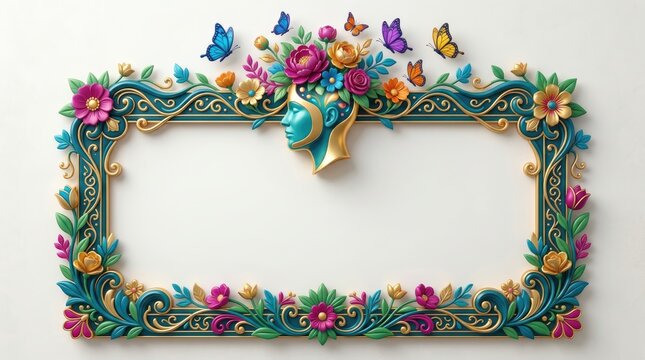 World mantel health day abstract background new 2026 Decorative floral frame with butterflies and intricate metalwork design isolated on transparent background, isolated on white background, illustrat