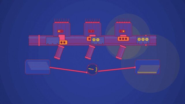 Abstract animated invoice approval routing drawn as blue and cyan lines and shapes on a deep dark background. Seamless looping 4K motion graphics video with free space for text, ideal for business pre