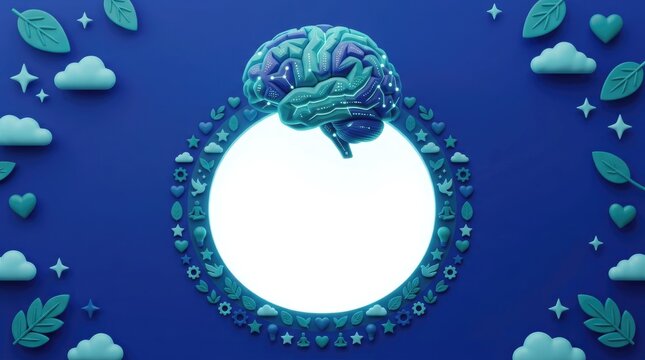 World mantel health day abstract background new 2026 Cute pixel art brain thinking with glowing light effect surrounded by stars and clouds isolated on transparent background, isolated on white backgr