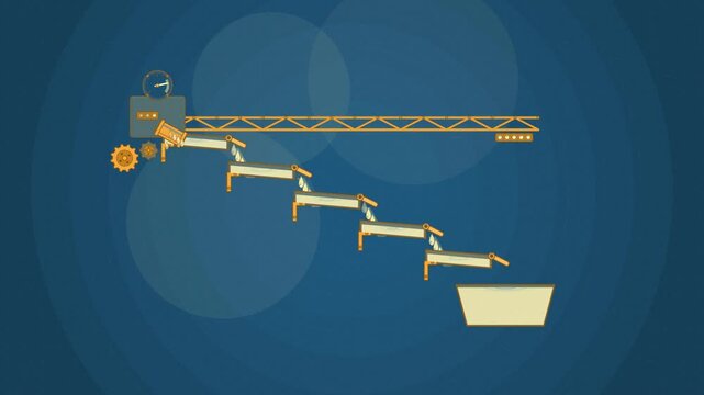 Abstract animated cash flow waterfall drawn as blue and cyan lines and shapes on a deep dark background. Seamless looping 4K motion graphics video with free space for text, ideal for business presenta
