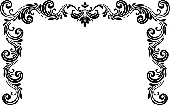 A filigree heraldic crest motif floral pattern border frame. Original design in a vintage style.