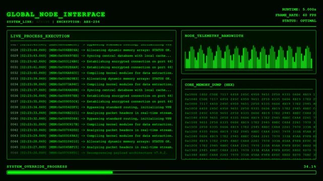 Hacker Interface Cyber Network Security Data Breach Terminal Animation.
