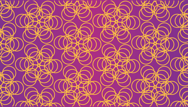 Abstract Purple and Gold Interlocking Floral Loop Pattern Background