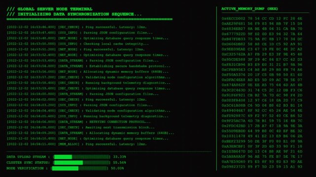 Global Server Network Data Synchronization Terminal Animation.