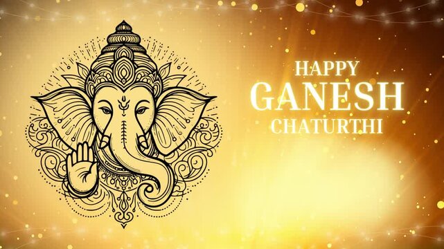Ganesh Chaturthi Gold And Brown Illustrated Greeting Video