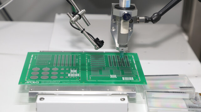 Automated Liquid Dispensing Machine Applying Coating to Green PCB Circuit Board