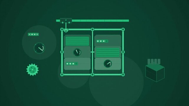 Abstract animated wireframe to prototype drawn as green and teal lines and shapes on a deep dark background. Seamless looping 4K motion graphics video with free space for text, ideal for business pres