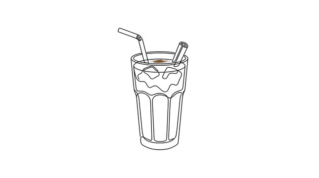 Minimalist horchata vector line art with ice and straw