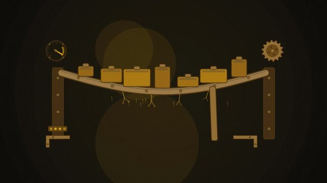 Abstract animated technical debt sagging beam drawn as amber and orange lines and shapes on a deep dark background. Seamless looping 4K motion graphics video with free space for text, ideal for busine