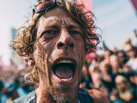 Passionate Man Screaming with Intense Emotion Outdoors