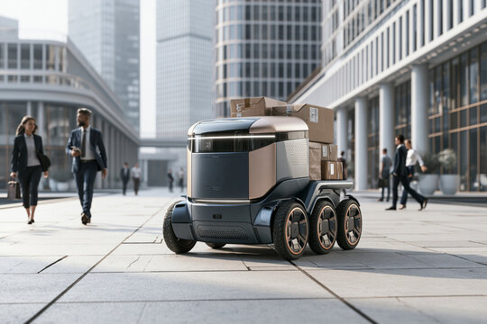 Autonomous Delivery Robot Transporting Packages in City