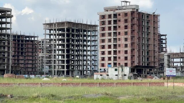 High-Rise Residential Buildings Under Construction in Dhaka, Bangladesh &ndash; Urban Development Footage