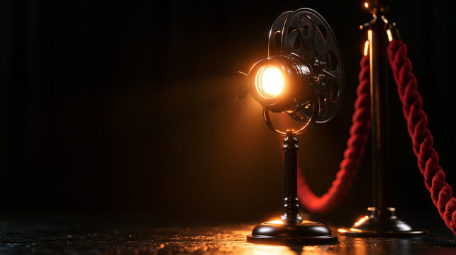Vintage Cinema Projector Light with Red Carpet Velvet Rope