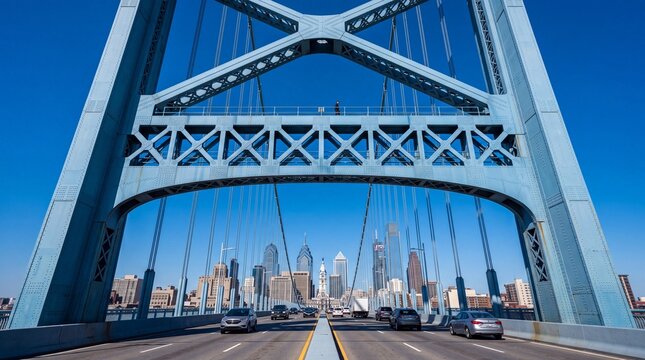 Benjamin Franklin Bridge Leading to Philadelphia Skyline