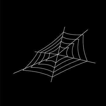 Spiderweb icon, white line; themes include Halloween, horror, scary, insects, and the eerie.
