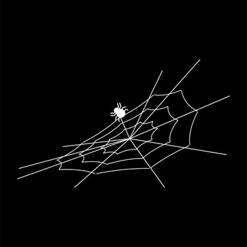 Spiderweb icon, white line; themes include Halloween, horror, scary, insects, and the eerie.