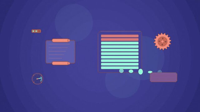 Abstract animated invoice factoring advance drawn as blue and cyan lines and shapes on a deep dark background. Seamless looping 4K motion graphics video with free space for text, ideal for business pr