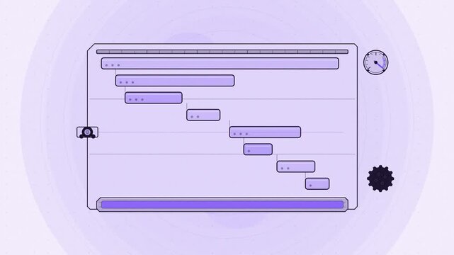 Abstract animated trace span waterfall drawn as violet and blue lines and shapes on a bright, clean light background. Seamless looping 4K motion graphics video with free space for text, ideal for tech