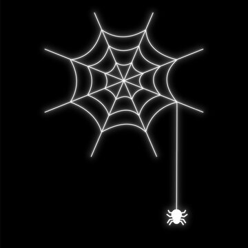 Spiderweb neon light, white lines; themes include Halloween, horror, scary, insects, and the eerie.