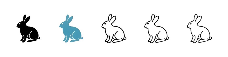 Naklejka premium Rabbit icons pack in black and blue. Thin line customizable illustration. Contour symbol. Vector isolated outline drawing. Editable stroke