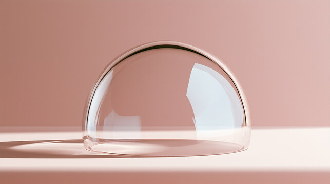 Clear glass paperweight dome on a plain pastel surface