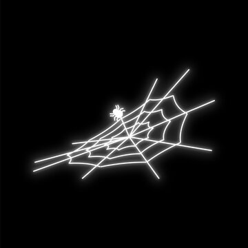 Spiderweb neon light, white lines; themes include Halloween, horror, scary, insects, and the eerie.
