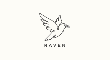 Naklejka premium Isolated single line drawing of a bird in flight raven logo transparent background