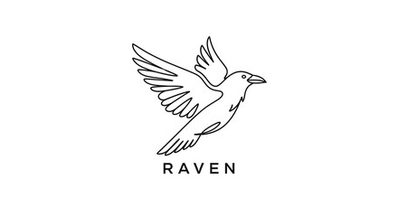 Naklejka premium Minimalist Line Art Raven Bird Flying Logo Icon Isolated on Transparent Background