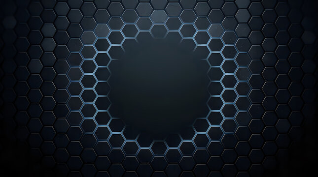 Dark metallic honeycomb texture pattern with central illuminated circular frame