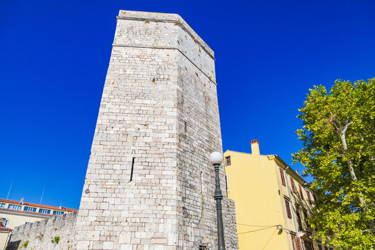 Five wells square and historic Captain's tower architecture in Zadar, Dalmatia, Croatia 