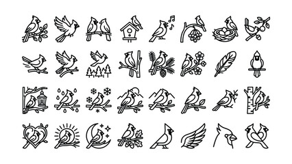 Obraz premium black and white line drawings of cardinals and related winter nature scenes