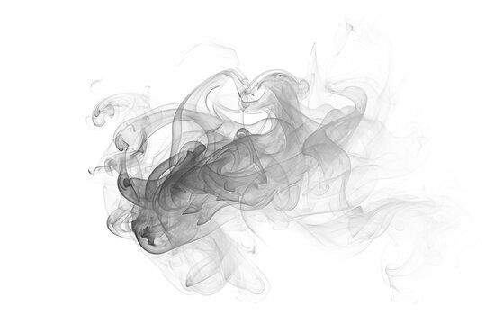 Ethereal grey smoke wisps on Transparent background. Swirling mist and steam clouds. Abstract smoky texture for design overlays.
