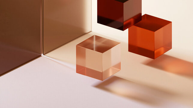 Floating Glass Cubes in Modern Minimalist Abstract Setting