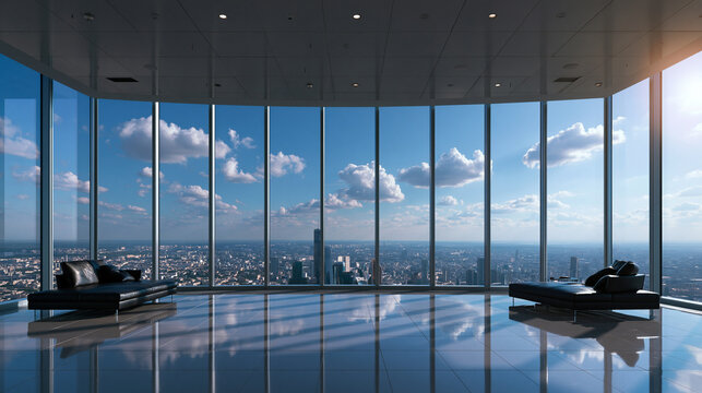 Modern Luxury Penthouse Interior with City Skyline View