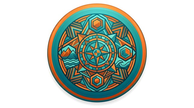 Disc golf vector with geometric compass and nature pattern