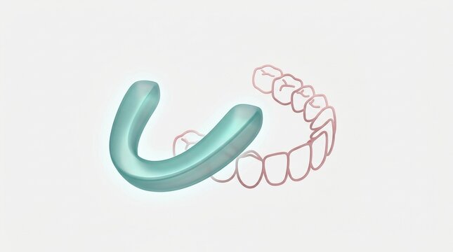 Transparent teal dental mouthguard for teeth grinding protection and bruxism treatment illustration