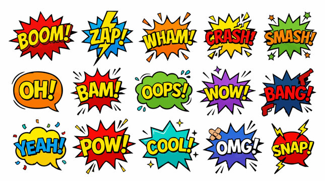 Set of colorful pop art comic book speech bubbles with sound effects