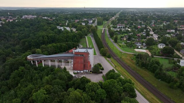 Aerial View of Sigulda Bobsleigh and Luge Track with Railway and Townscape in Sigulda, Latvia