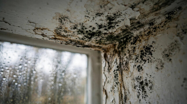 Professional Inspector Checking Black Mold in Corner of Damp Apartment