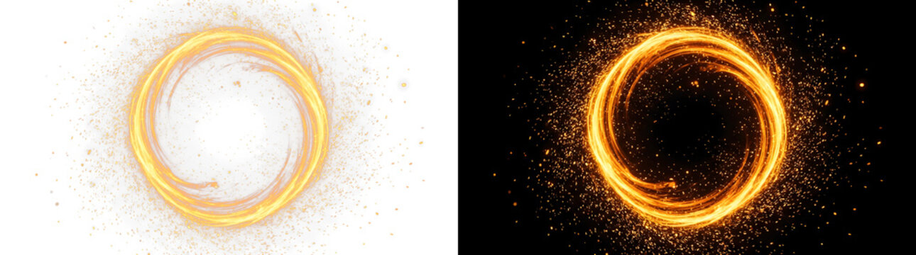 Glowing fiery magic circle and energy vortex. Orange flame ring with glowing sparks