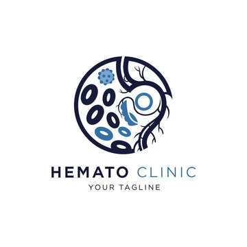 Hematology Clinic Logo with Blood Cells and Microbes on Transparent Background